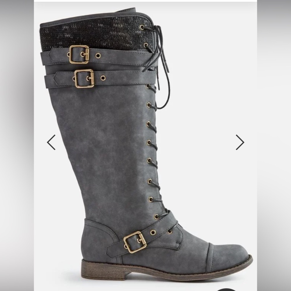 Just Fab Delphina Dark Grey Black Zip Up Round Toe Buckle Boots Size 9 - Picture 2 of 9